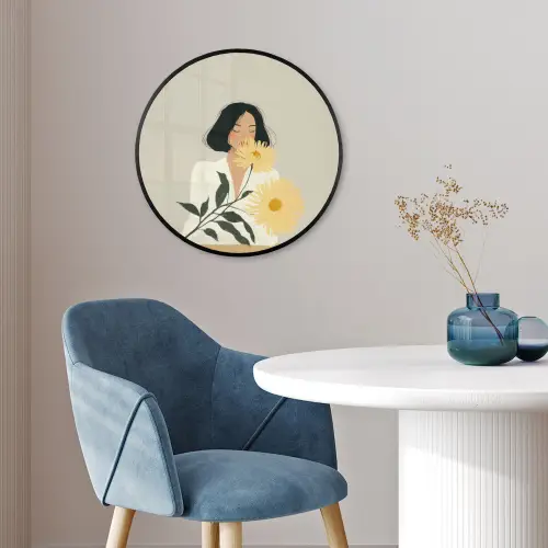 Vrouw - Bloem - Geel - Minimalistisch Fotolijst rond zonder passe partout klein -sfeer2