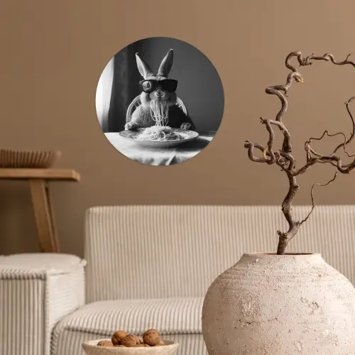 Konijn - Bunny - Zonnebril - Tafelkleed - Pasta - Schattig Wandcirkel behangsticker klein -sfeer1