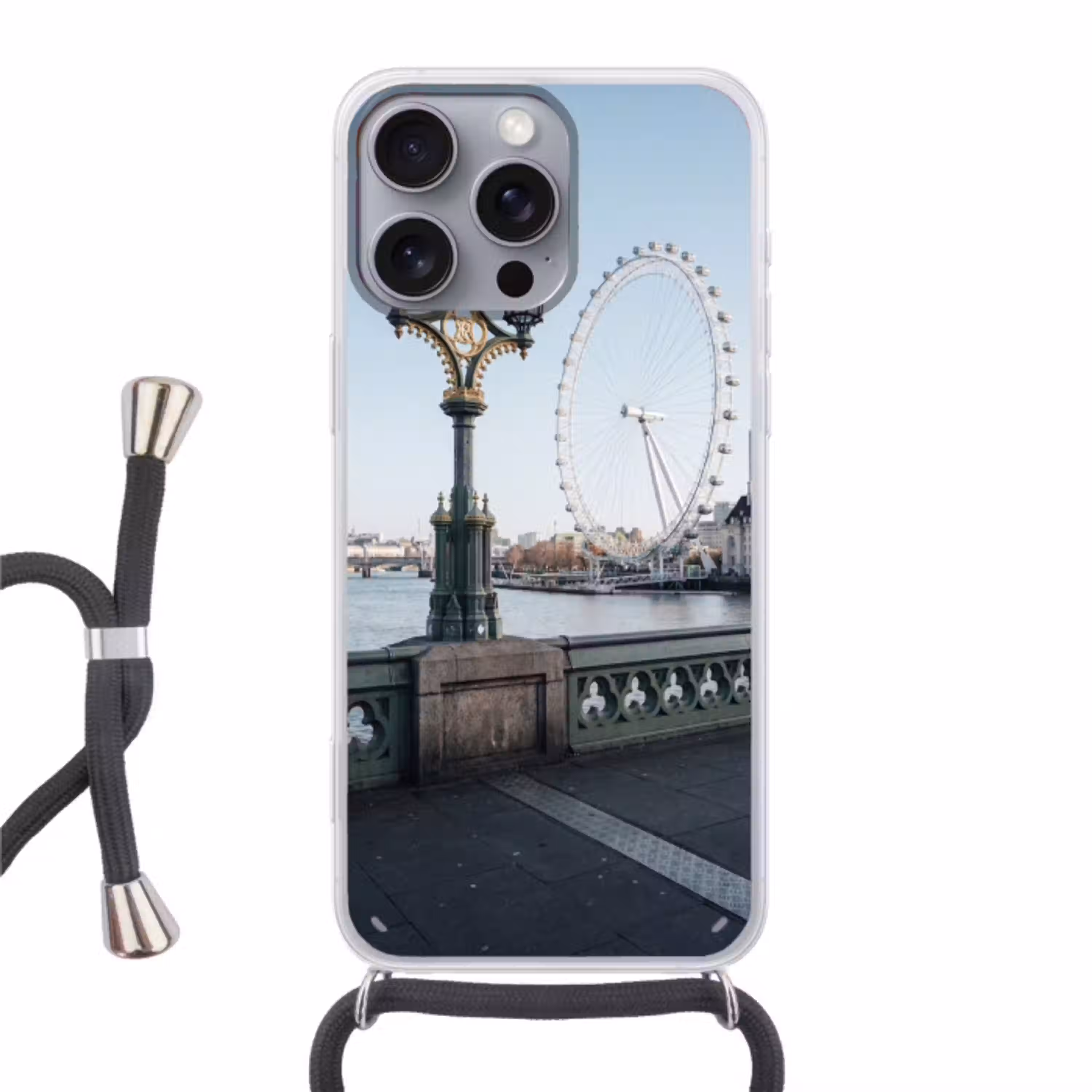 Reuzenrad - Londen - Stad - Architectuur - Brug Hoesje iPhone 16 Pro Max met koord klein -3d