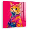 Kat - Kimono - Bloemen - Roze plexiglas 5mm klein -zzzproduct_nieuw