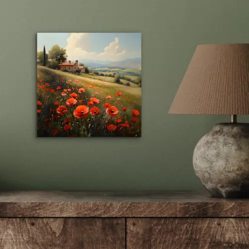 Klaprozen - Rood - Heuvels - Landschap aluminium wit klein -sfeer2