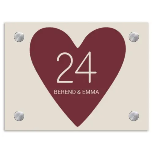 Rood hart - Klassiek Naambord Rechthoek middel -3d