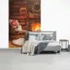 Winter - Kerst - Huis - Openhaard fotobehang vinyl groot -slaapkamer