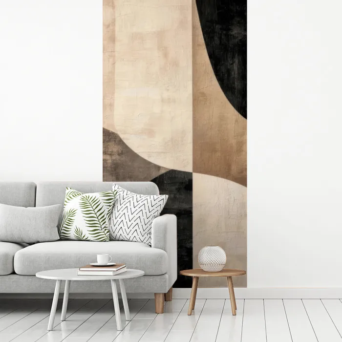 Abstract - Vlakken - Zwart - Rond fotobehang vinyl groot -woonkamer