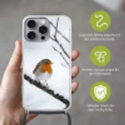 Roodborstje - Tak - Sneeuw - Winter - Levendig Hoesje iPhone 16 Pro Max met koord klein -sfeer2_DE