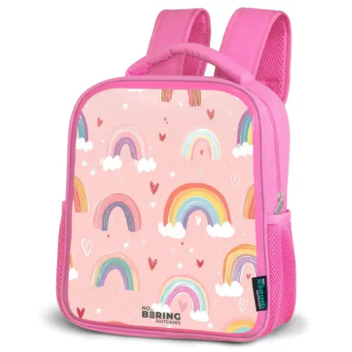 Regenbogen op een roze achtergrond Kinderrugzak - Roze middel -schuin