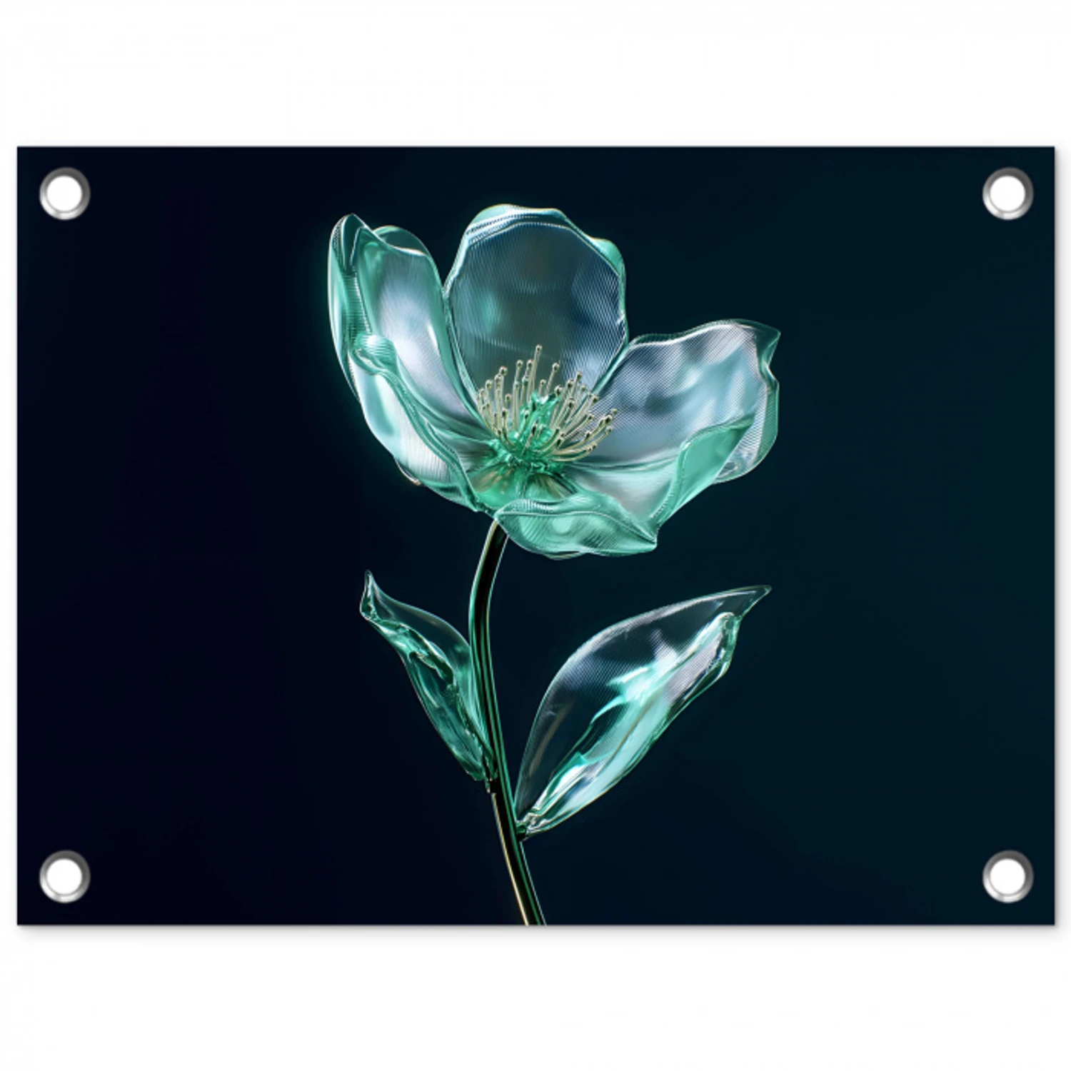 Bladeren - Bloem - Glazen - Donkerblauw tuinposter los doek klein -3d