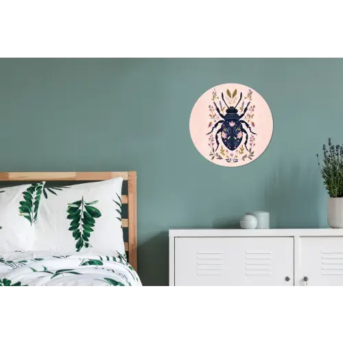 Donkerblauw - Kever - Bloemtakken - Sierlijk Wandcirkel aluminium klein -slaapkamer