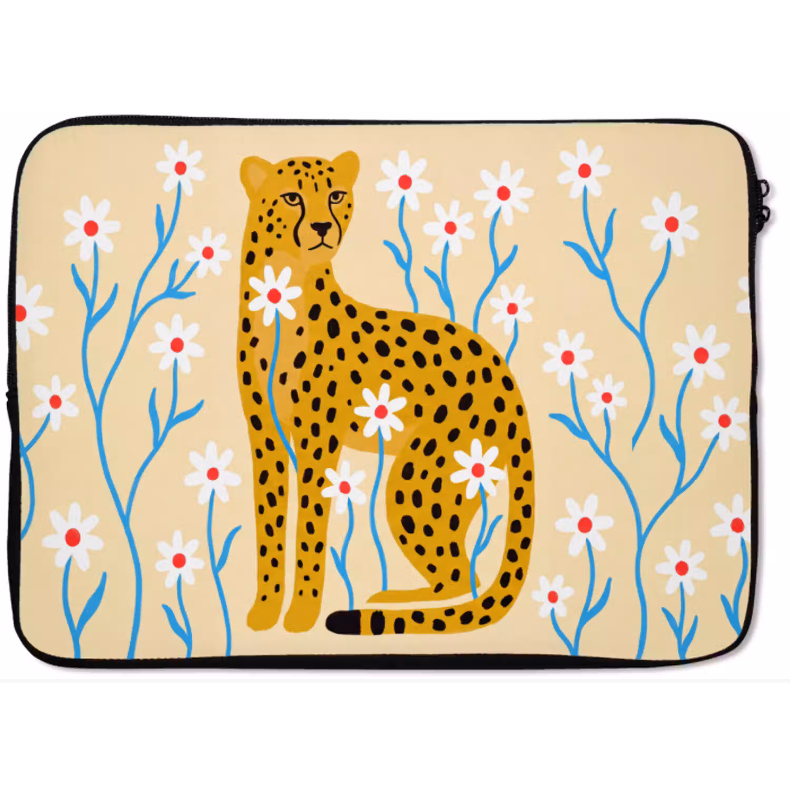 Dieren - Jachtluipaard - Bloemen - Modern - Geel laptophoes neopreen klein -zkaufland3dotto