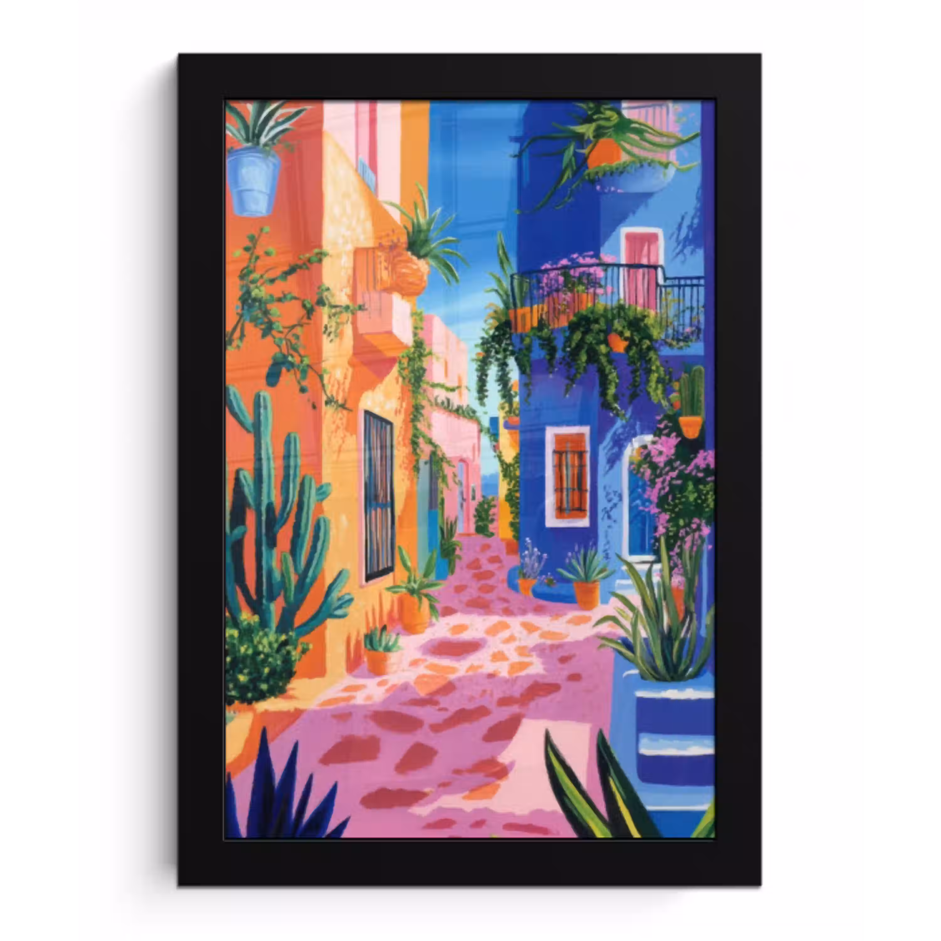 Geel - Blauw - Oranje - Huis fotolijst zwart zonder passe partout klein -3d