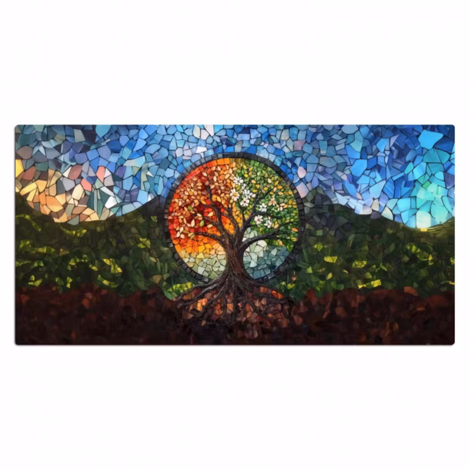 Schreibtischunterlage - Baum - Jahreszeiten - Mosaik - Berge
