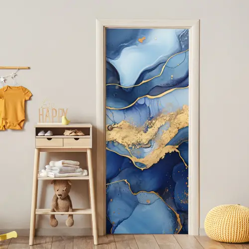 Marmer - Blauw - Goud - Abstract deurposter klein -sfeer4