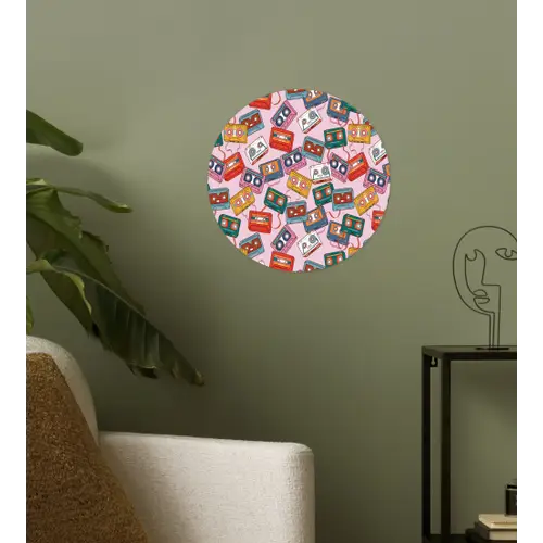 Cassette - Patroon - Roze Wandcirkel behangsticker klein 186 -sfeer2