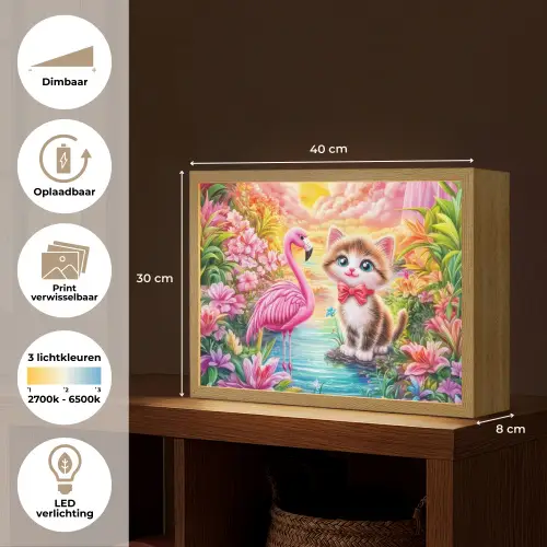 Kitten - Flamingo - Bloemen Light Box met batterij (Wandlamp kind) middel -USP_websiteoverzichtNL
