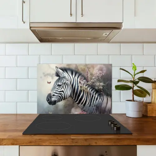 Zebra - Wilde dieren - Vlinder - Bloemen keuken achterwand spatscherm klein -sfeer2