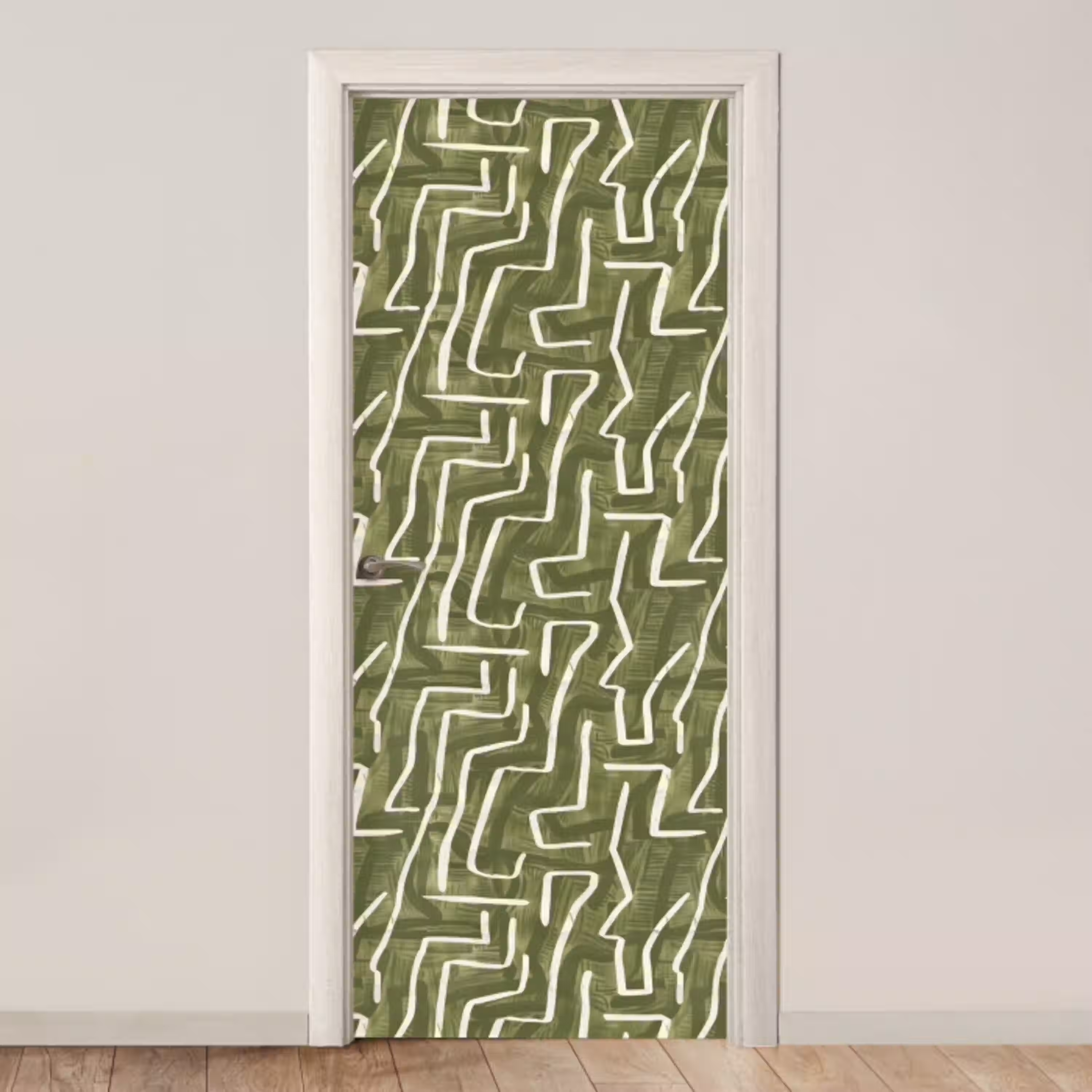 Groen - Abstract - Penseelstreken - Patroon deurposter klein 289 -3d_beige