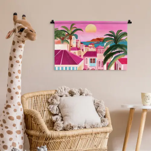 Stad - Roze - Palmbomen Wandkleed katoen klein -wsfeer5_kind