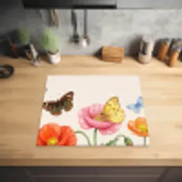 Vlinders - Klaprozen - Illustratie - Kleurrijk Inductie beschermer vinyl 3mm middel -sfeer5