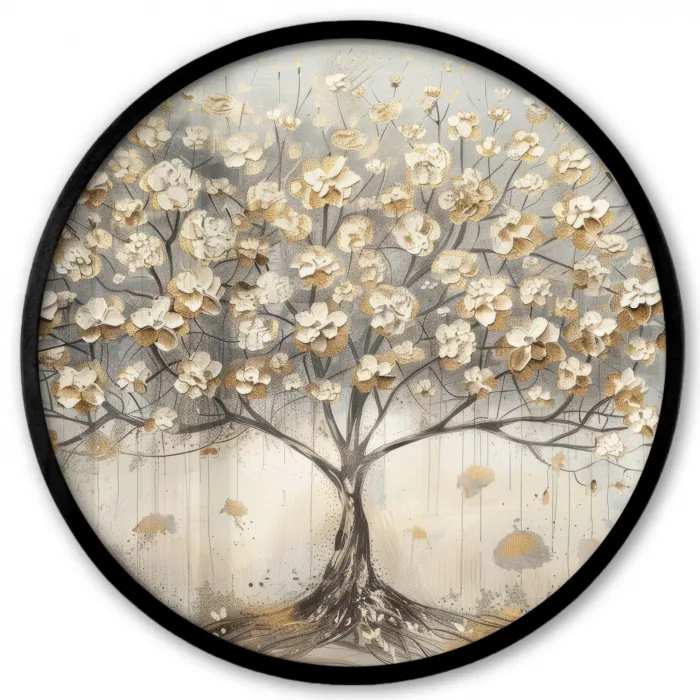 Boom - Beige - Goud - Verflook - Grijs Fotolijst rond zonder passe partout klein -3d