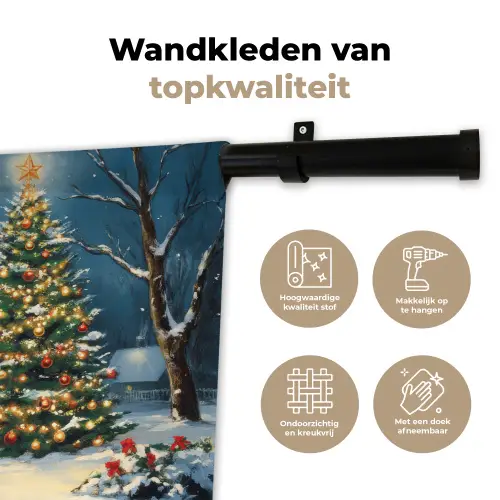 Kerst - Kerstboom - Winter - Huis - Sneeuw Wandkleed katoen klein -sfeer2
