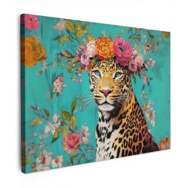 Canvas Print - Leopard - Flowers - Crown