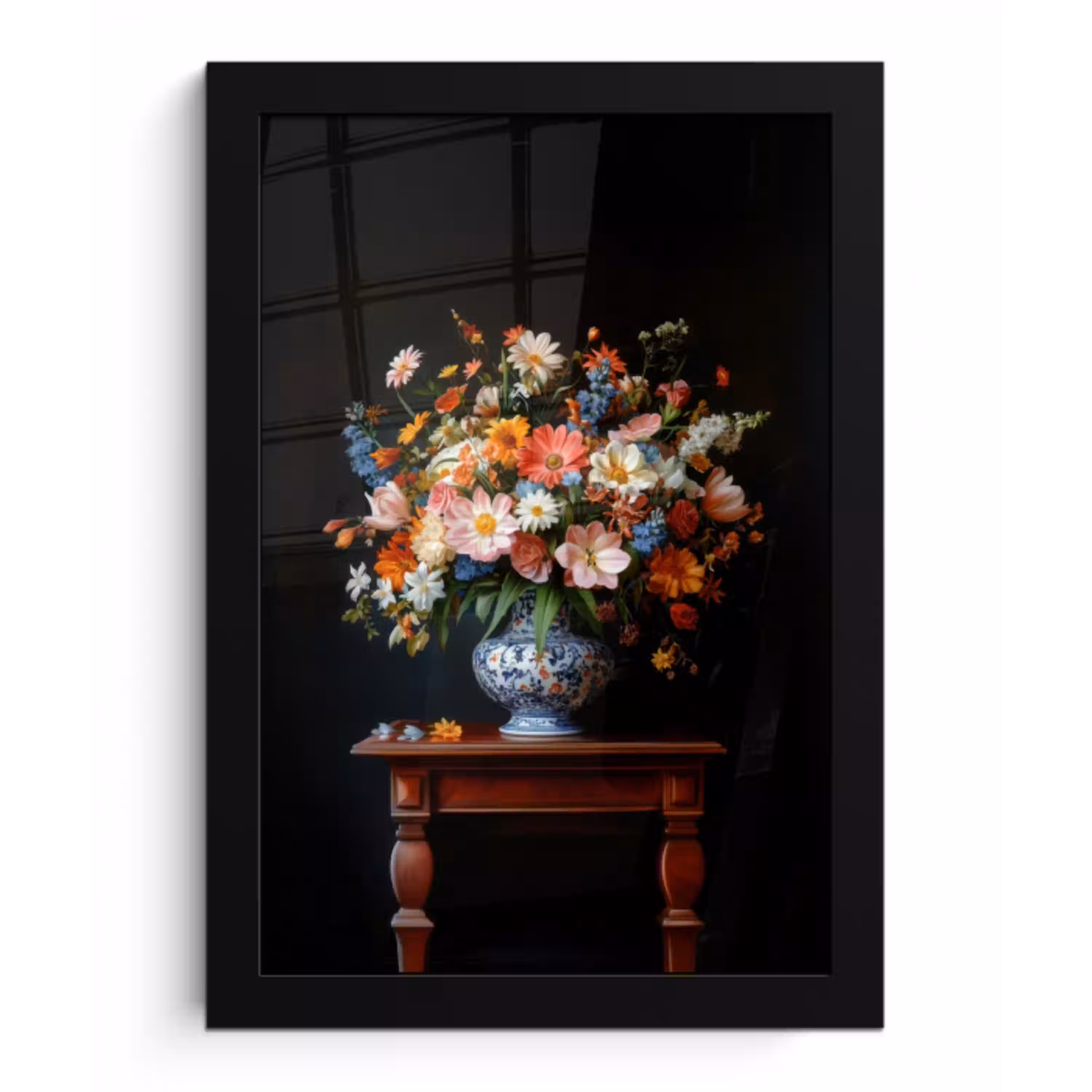 Boeket - Roze - Bloemen - Vaas fotolijst zwart zonder passe partout klein -3d