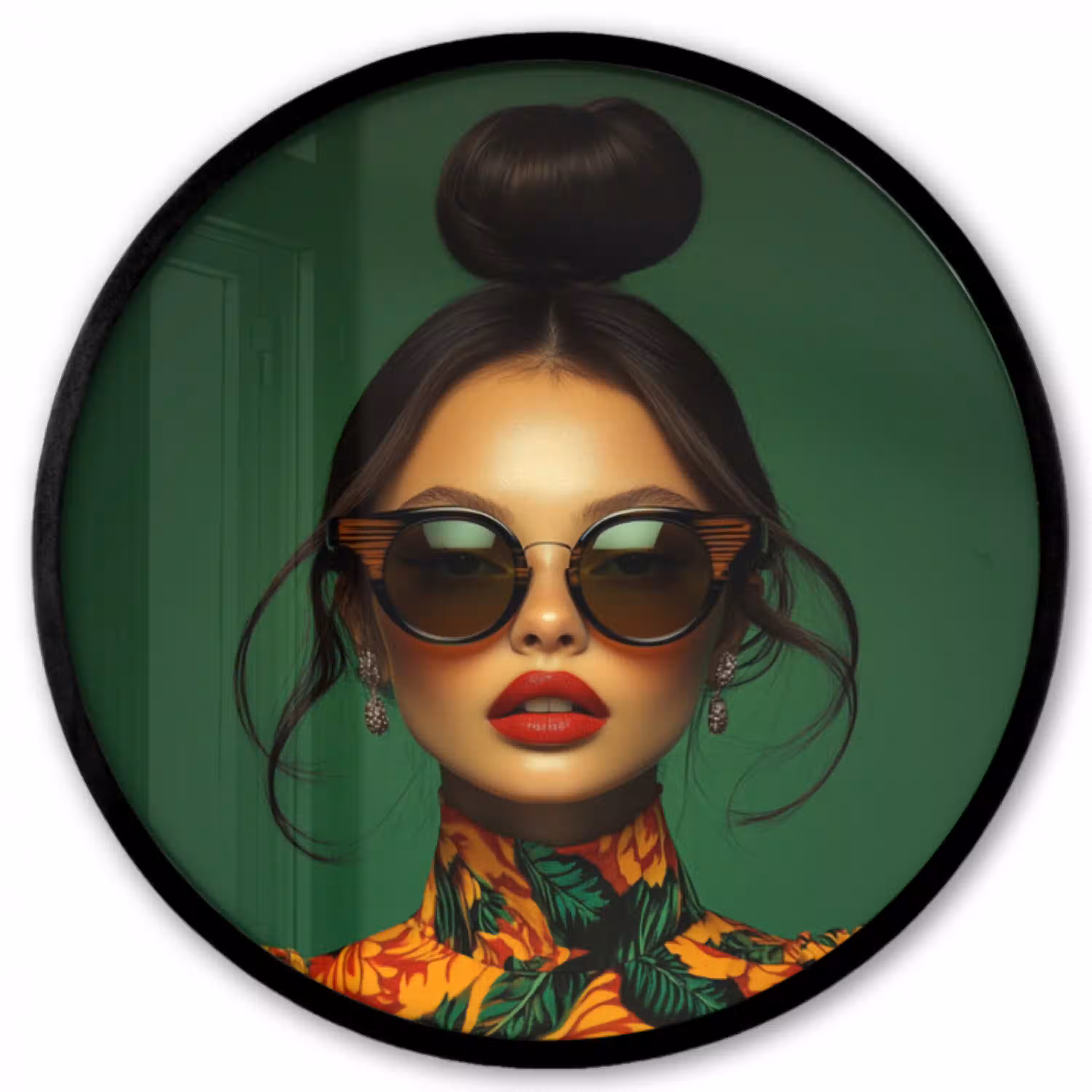 Vrouw - Groen - Modern - Bril - Abstract Fotolijst rond zonder passe partout klein -3d