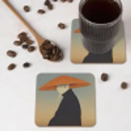 Minimalistisch - Silhouet - Oranje onderzetter kurk middel -sfeer2