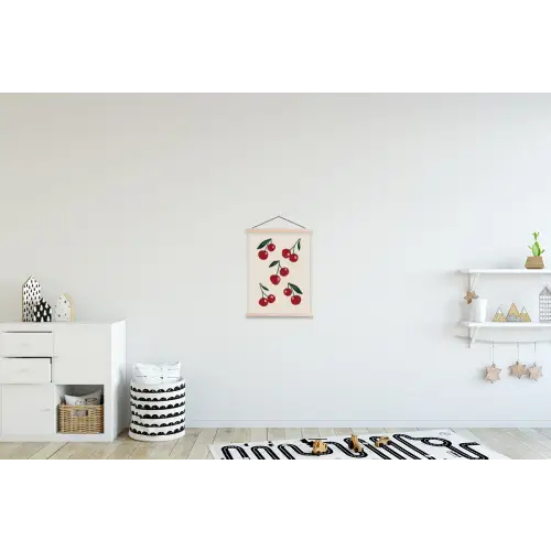 Kersen - Blaadjes - Rood textielposter latten blank klein -kinderkamer