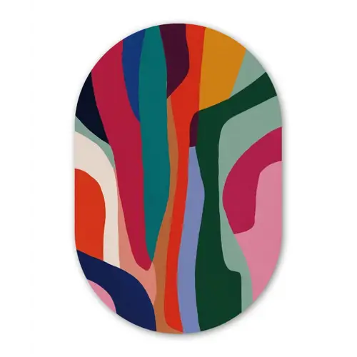 Vormen - Bochten - Kleurrijk - Abstract Wandcirkel Ovaal Glas middel -3d