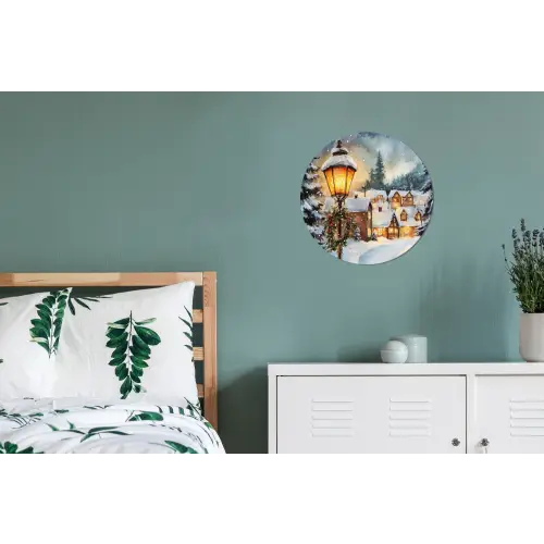 Kerstdorp - Huizen - Sneeuw - Kerst Wandcirkel aluminium klein -slaapkamer
