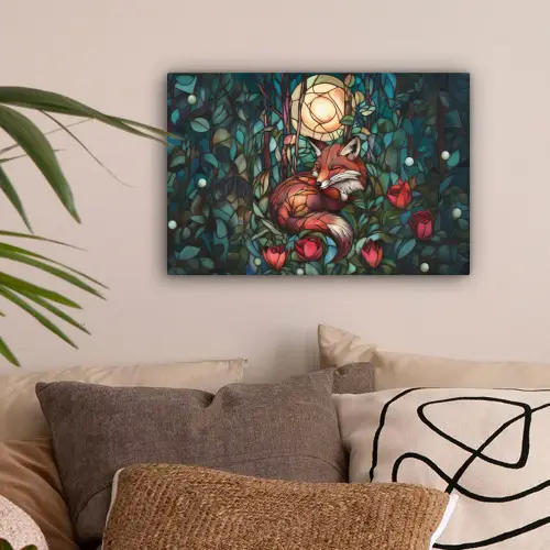 Vos - Mozaïek - Bos - Maan canvas 2cm klein -sfeer1