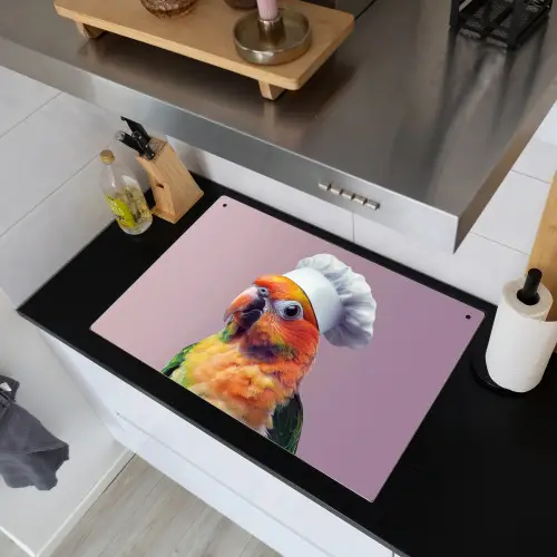 Papegaai - Koksmuts - Nieuwsgierig - Vogel Inductie beschemer met haakjes klein -sfeer1