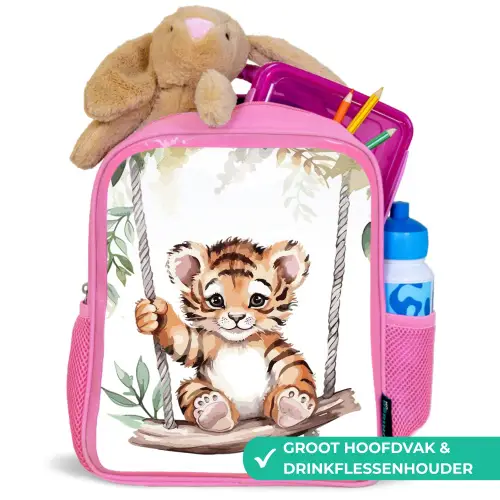 Tijger - Dier - Kinderen - Jungle Kinderrugzak - Roze middel -inhoud_NL