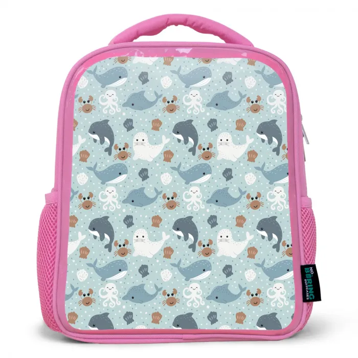 Oceaan - Walvis - Zeehond - Krab Kinderrugzak - Roze middel 863 -3d