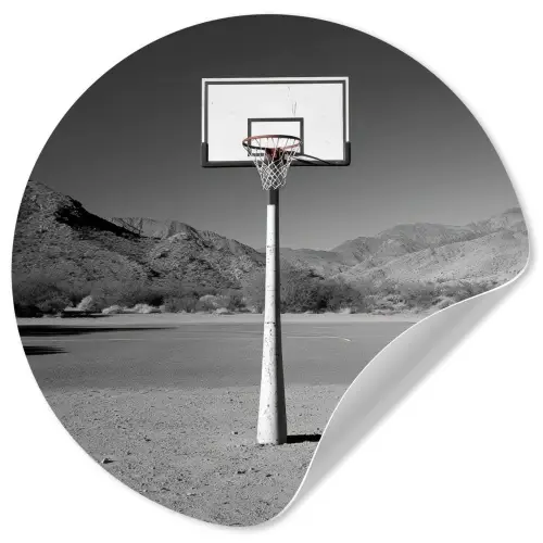 Basketbalpaal - Landschap - Zand - Wit Wandcirkel behangsticker klein -3d