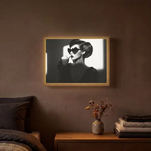 Vrouw - Zwart - Hart Light Box met batterij (Wandlamp) middel -sfeer4