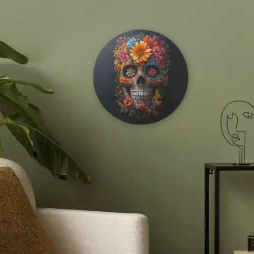 Bloemen - Kleurrijk - Schedel Akoestische PET Vilt - Rond klein -sfeer2