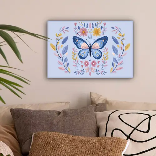 Vlinder - Lichtblauw - Sierlijk - Bloemen canvas 2cm klein -sfeer1