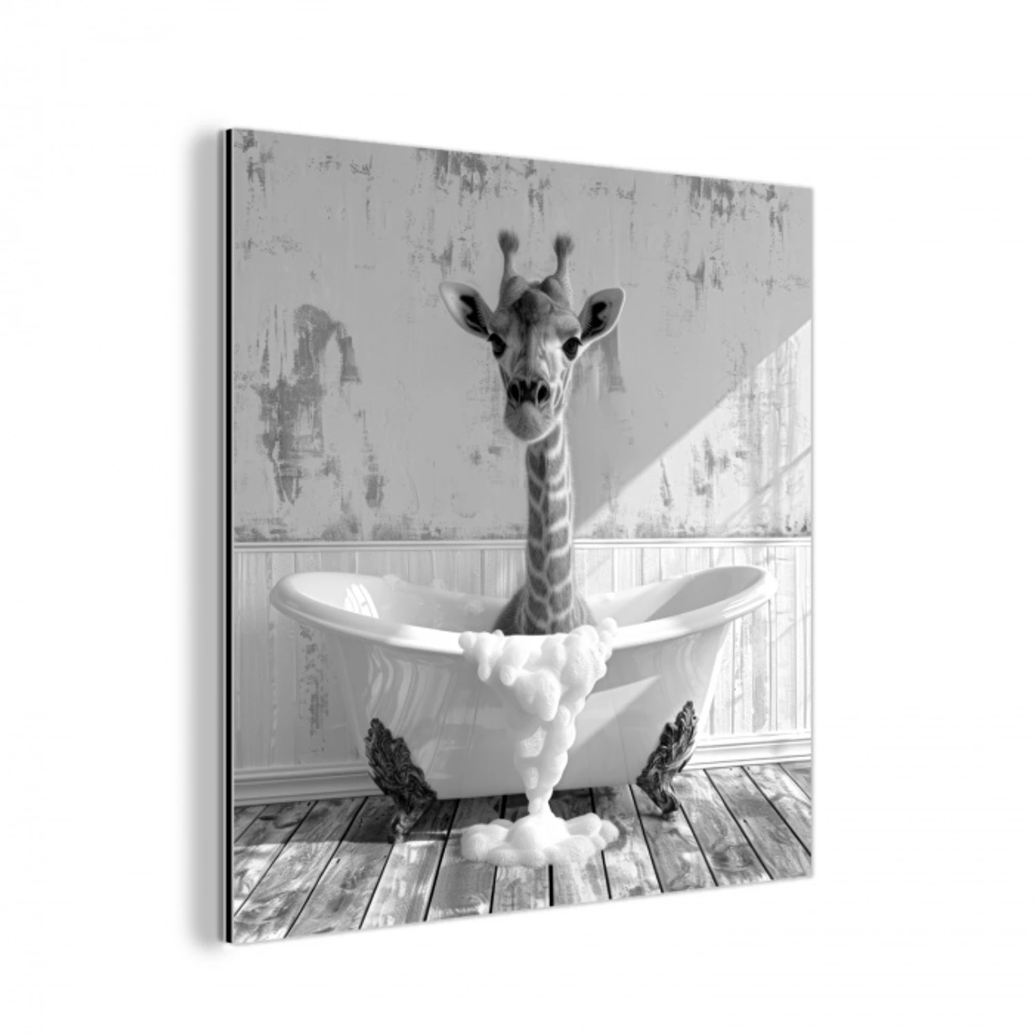 Giraffe - Dier - Badkuip - Vintage - Zwart - Wit aluminium wit klein -3d