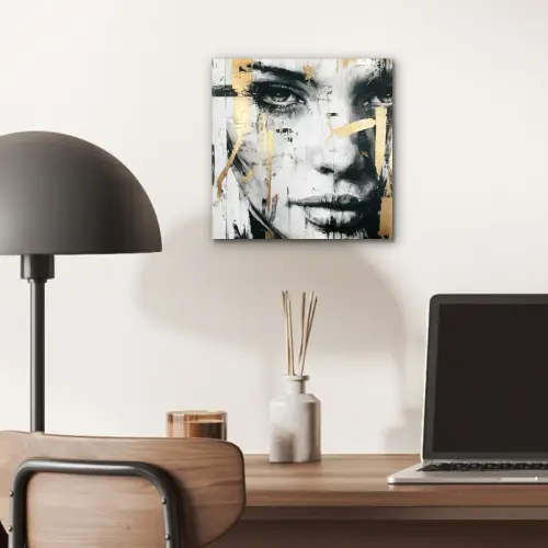 Portret - Vrouw - Penseelstreken - Goud aluminium wit klein -sfeer5