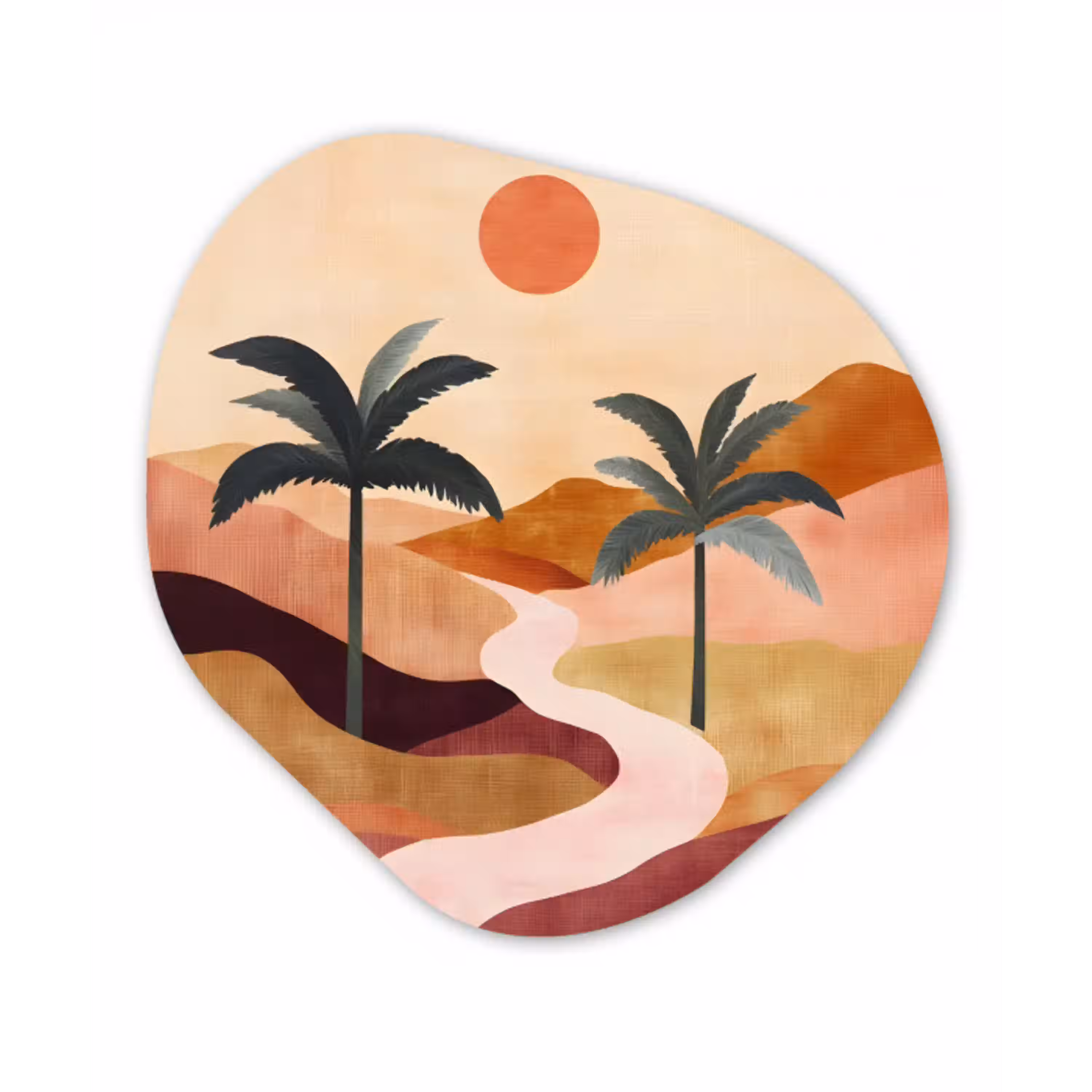 Heuvels - Palmbomen - Abstract Wandcirkel Organisch Plexiglas middel -3d