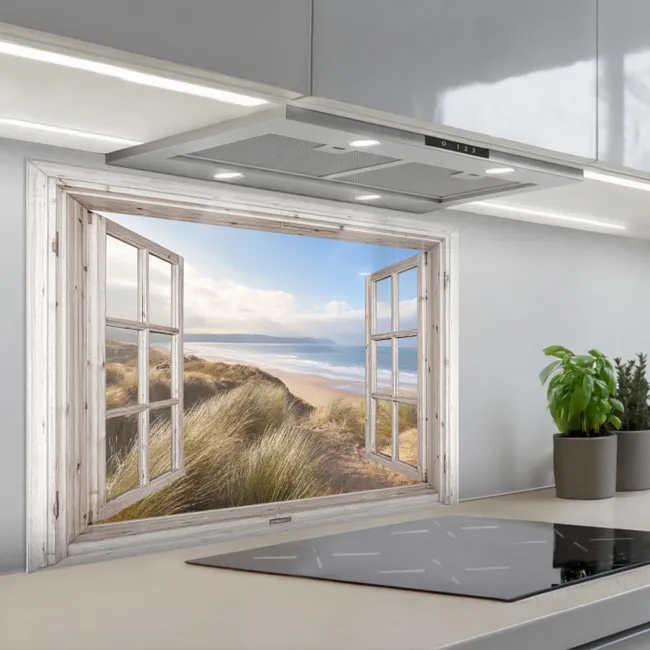 Spritzschutz Küche - Meerblick auf die Dünen