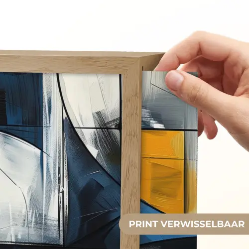 Abstract - Vormen - Goud - Blauw - Geometrisch Light Box met batterij (Wandlamp) middel -USP_websiteprintNL