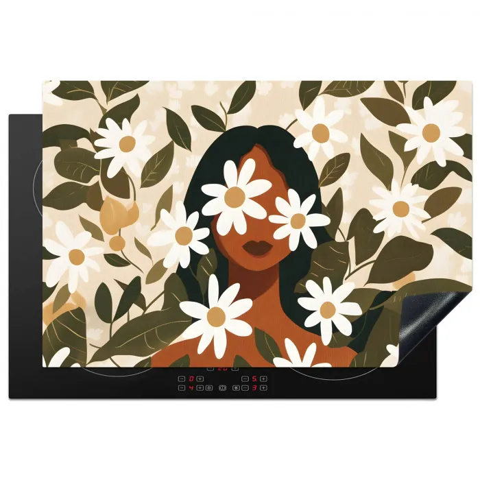 Illustratie - Vrouw - Madeliefjes - Wit Inductie beschermer vinyl 3mm klein -3d