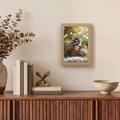 Dennenappels - Kerstsfeer - Bruin - Groen Light Box met kabel (Tafellamp) klein -sfeer2