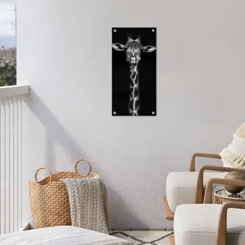 Zwart-wit portret van een giraffe tuinposter los doek klein -sfeer8
