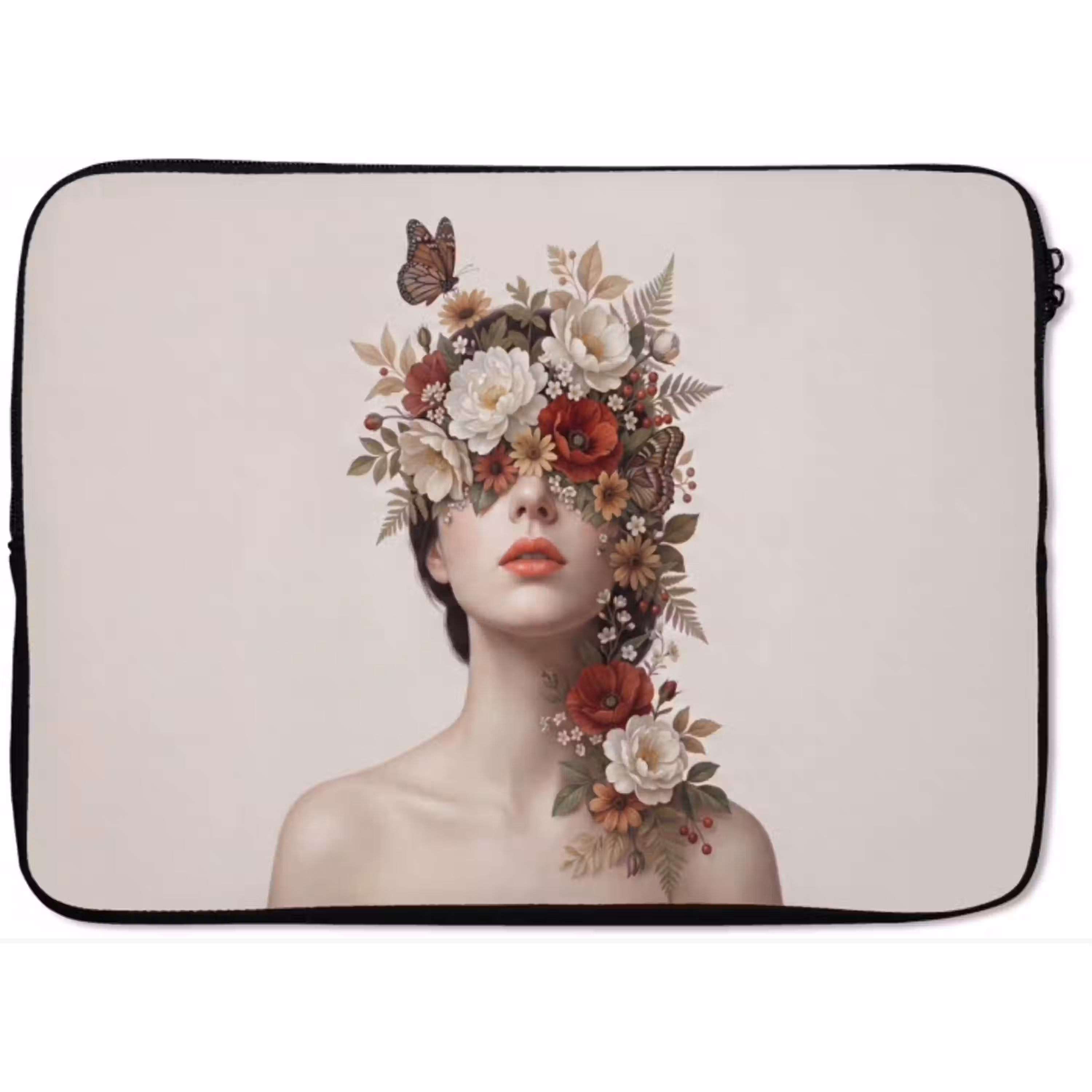 Portret - Bloemen - Cremé laptophoes neopreen klein -zkaufland3dotto