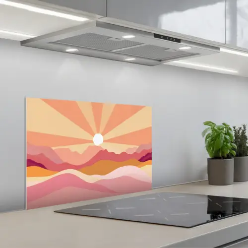 Bergen - Abstract - Zonnestralen - Roze keuken achterwand spatscherm klein -3d_schuin