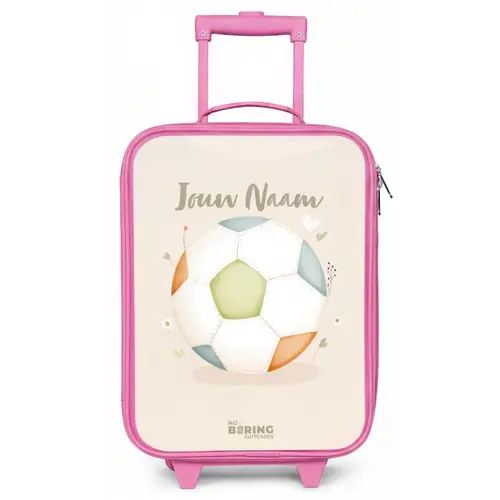 Voetbal in beige pastel kleuren Kinderkoffer - Roze klein -zz3dotto